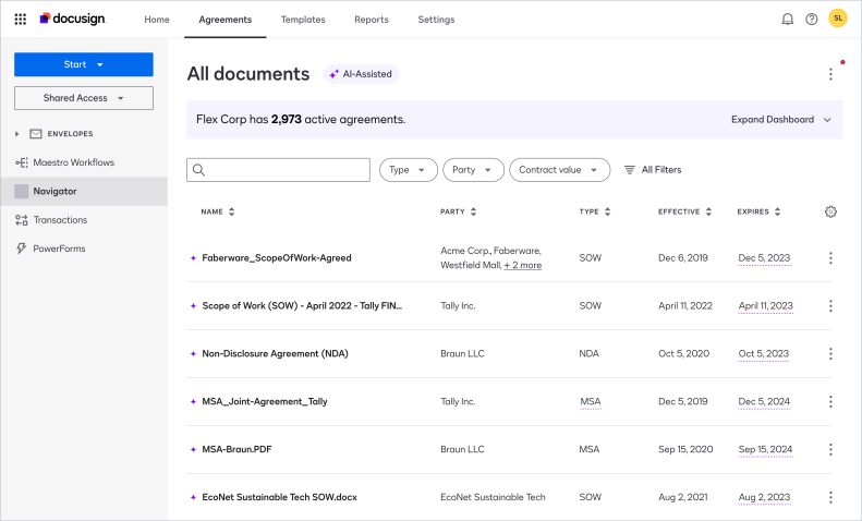 Docusign Navigator screenshot